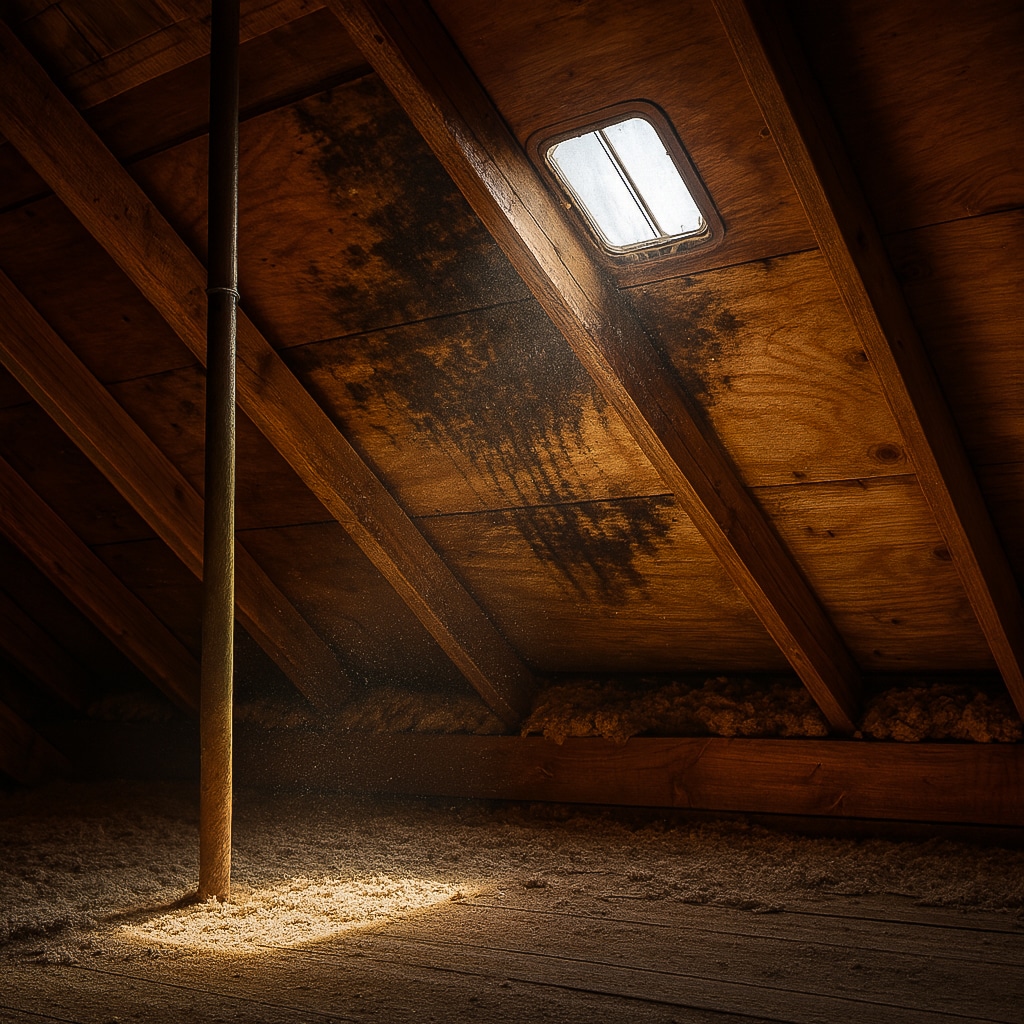 Water-damaged Roof Decking Attic