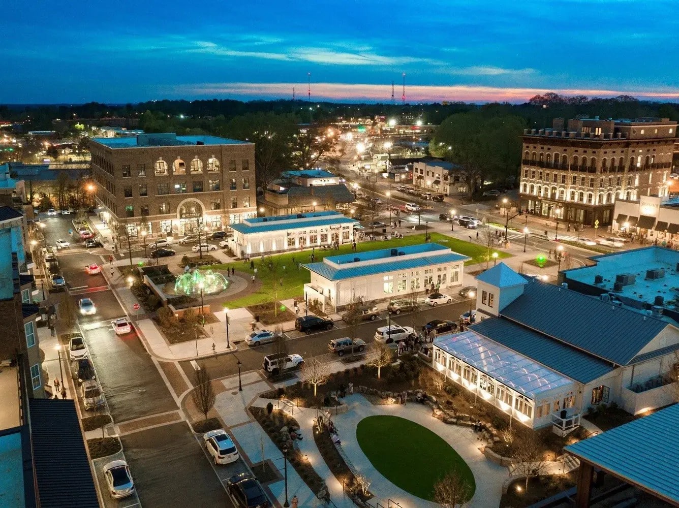 Roofing Service Alpharetta GA Overhead City at Night