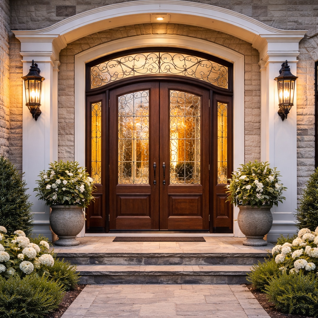 Custom Entry Door Installation Stone Facade Home Johns Creek