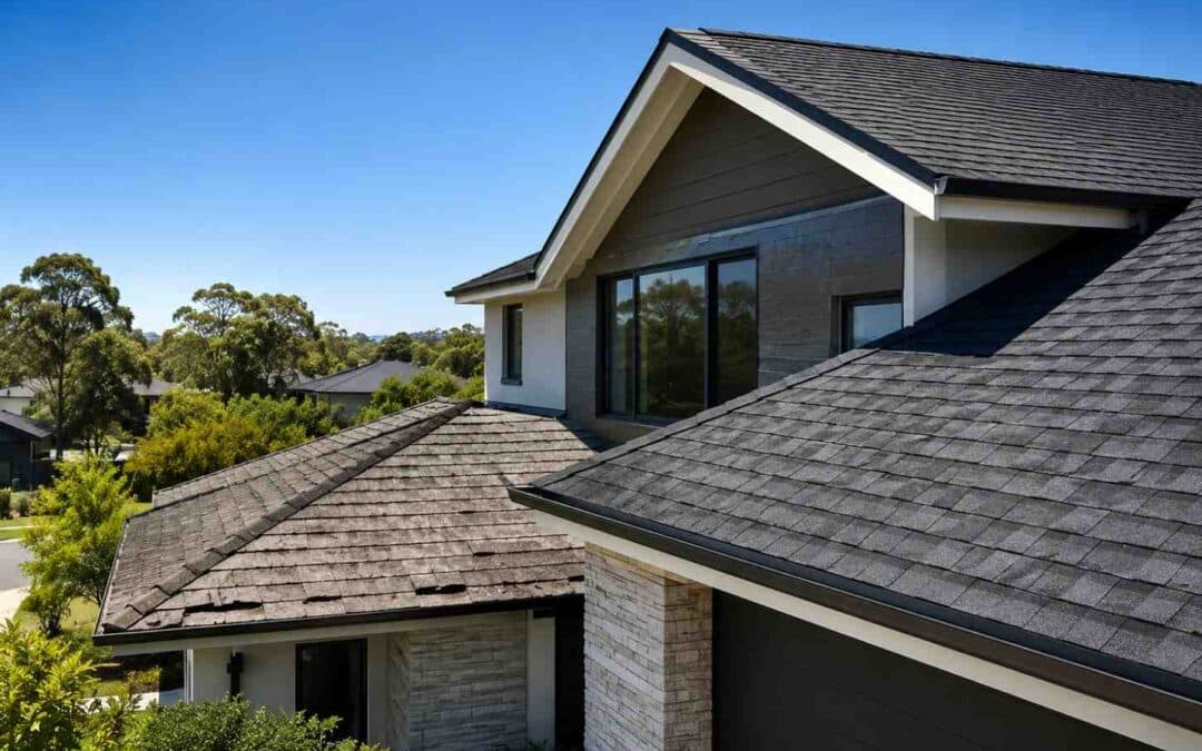 Modern suburban house with intersecting rooflines