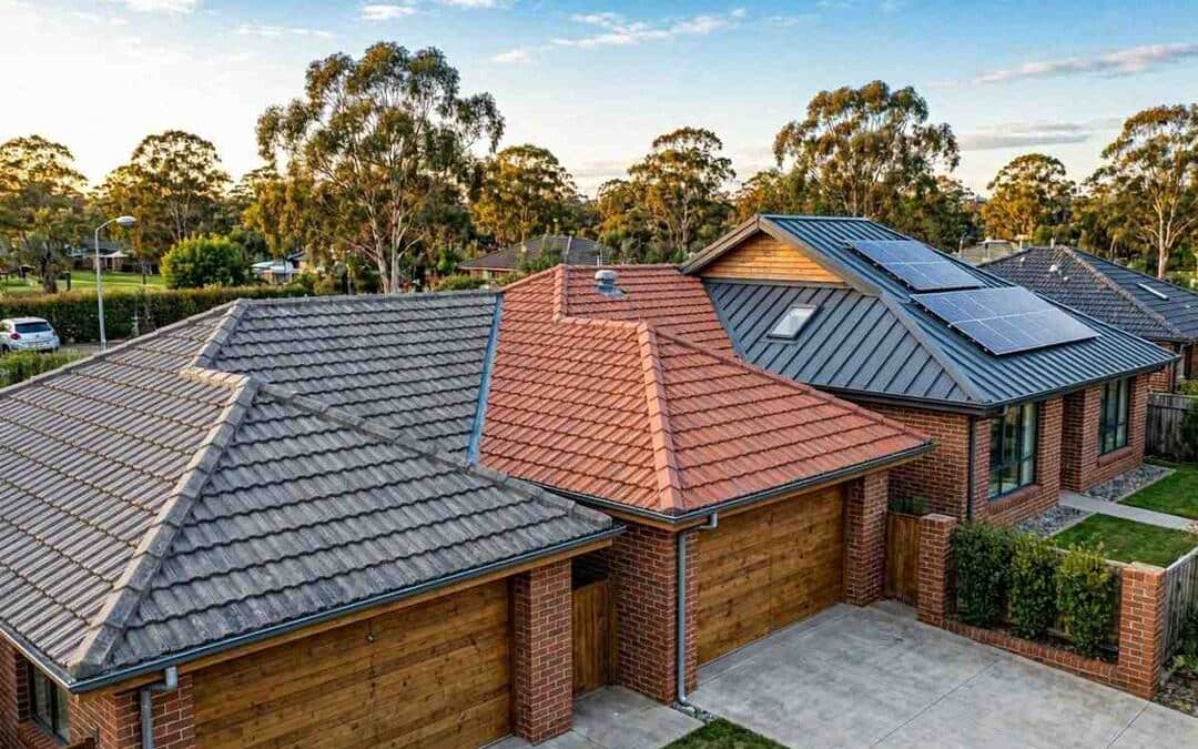 comparison of standard mid-range and premium residential roof work showing different roofing materials and installation quality without people